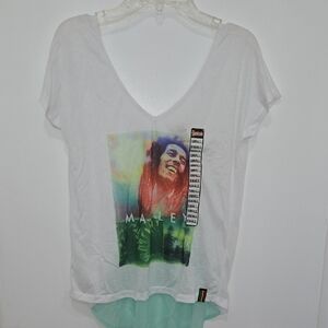 Bob Marley White Graphic Tee with Colorful Sheer Hi-Lo Design NWT